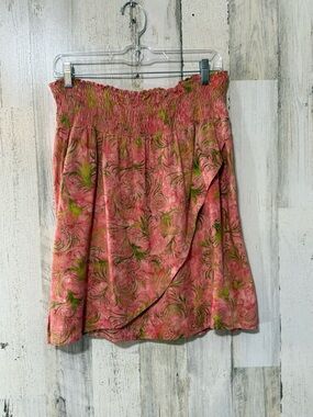 Pink Floral Smocked-Waist Mini Skirt with Wrap Detail